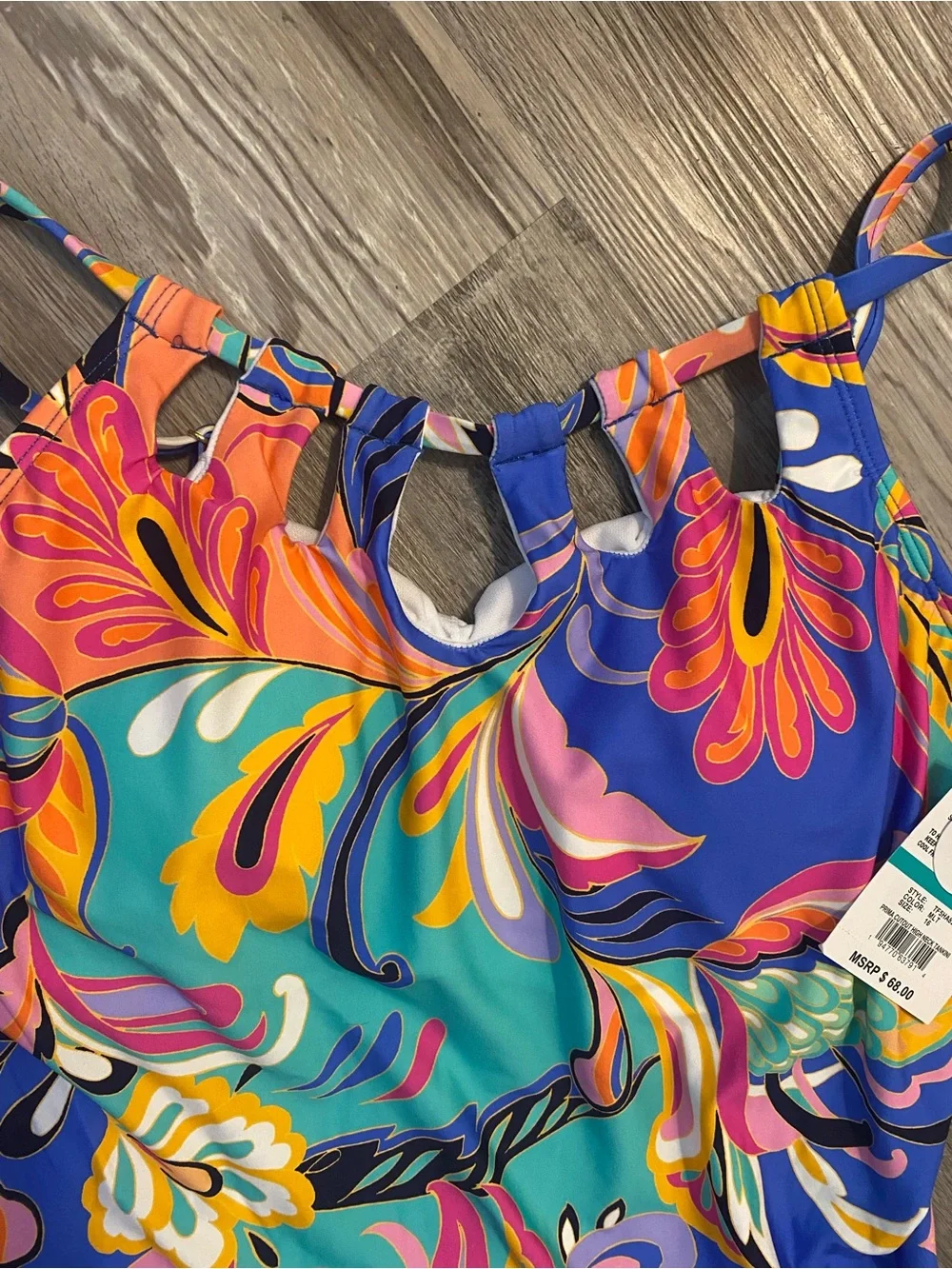 24th & Ocean Paisley UPF 50 Underwire Cutout High Neck Tankini Top Women's 16 - Picture 7 of 12